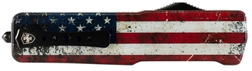 Picture of Templar Knife Premium LW US Flag Slim 3.25" OTF Drop Point Plain Black Oxide Stonewashed D2 Steel Blade, 5" US Flag Aluminum Handle MAUS321