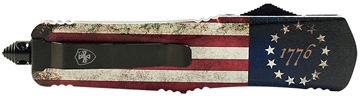 Picture of Templar Knife Gen II Betsy Ross Flag Slim 3.43" OTF Drop Point Plain Black Oxide Stonewashed Black 440C SS Blade, 5.05" Betsy Ross Flag Aluminum Handle Glass Breaker MBRF331