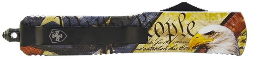 Picture of Templar Knife Premium Weighted Eagle Slim 3.16" OTF Drop Point Plain Black Oxide Stonewashed D2 Steel Blade, 4.93" Eagle w/"We The People" Aluminum Zinc Alloy Handle MZEG321