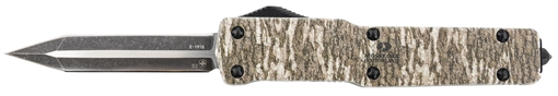 Picture of Templar Knife Premium Weighted Slim 3.16" OTF Dagger Plain Black Oxide Stonewashed D2 Steel Blade, 4.93" Mossy Oak Bottomland Aluminum Zinc Alloy Handle MZMOB121