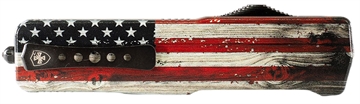 Picture of Templar Knife MZWUS121 Premium Weighted  Small 3" OTF Dagger Plain Black Oxide Stonewashed Powder Coated D2 Steel Blade, 4.50" Painted Wood Grain US Flag Aluminum Zinc Alloy Handle
