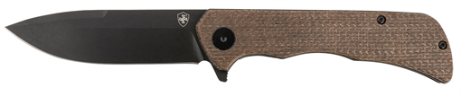 Picture of Templar Knife Paladin 3.27" Folding Drop Point Plain Black Powder Coated D2 Steel Blade, 4.40" Brown Micarta Handle PFMBN321