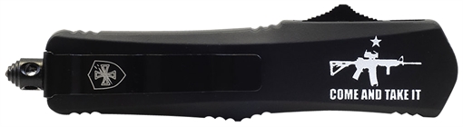 Picture of Templar Knife Gen II Come And Take It Small 2.69" OTF Tanto Part Serrated Black Oxide 440C SS Blade, 4.31" Black w/ "Come And Take It" AR-15 Gun Aluminum Handle, Glass Breaker SAR15531