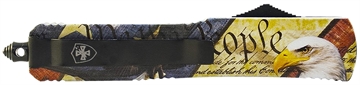 Picture of Templar Knife Gen II Eagle Small 2.69" OTF Drop Point Plain Powder Coated 440C SS Blade, 4.31" Eagle w/"We The People" Aluminum Handle, Glass Breaker SEG332