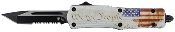 Picture of Templar Knife Gen II We The People Small 2.25" OTF Tanto Part Serrated Black Oxide Stonewashed 440C SS Blade, 4.31" White w/Flag & "We The People" Aluminum Handle, Glass Breaker SWTP531