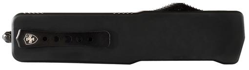 Picture of Templar Knife Premium Weighted Small 3" OTF Drop Point Plain Black Oxide Stonewashed D2 Steel Blade, 4.50" Black Aluminum/Rubber Handle SZBR321