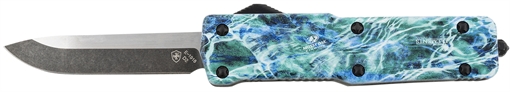 Picture of Templar Knife Premium Weighted Small 3" OTF Drop Point Plain Black Oxide Stonewashed D2 Steel Blade, 4.50" Mossy Oak Seafoam Aluminum Zinc Alloy Handle SZMOS321