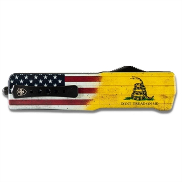 Picture of Templar Knives Premium Lightweight Automatic Large Knife 3 1/2" Tanto Blade Don't Tread on Me US Flag LA-DTOM-22-1