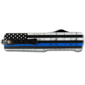Picture of Templar Knives Premium Weighted Automatic Knife 3 1/2" Serrated Tanto Blade Back the Blue LZ-BTB-52-1