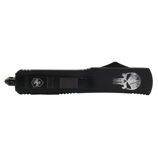 Picture of Templar Knife Gen II Fallen Slim 3.43" OTF Tanto Plain Black Oxide Stonewashed 440C SS Blade, 5.05" Black w/Skull Aluminum Handle, Glass Breaker MFL231