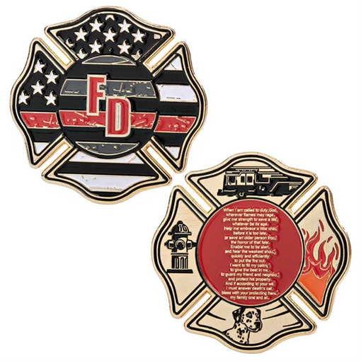 Picture of Thin Blue Line Firefighter's Prayer - Thin Red Line Challenge Coin COIN-TRL-FIRE-PRAYER