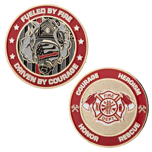 Picture of Thin Blue Line Firefighter's Thin Red Line Challenge Coin COIN-TRL-FIRE-FUELED