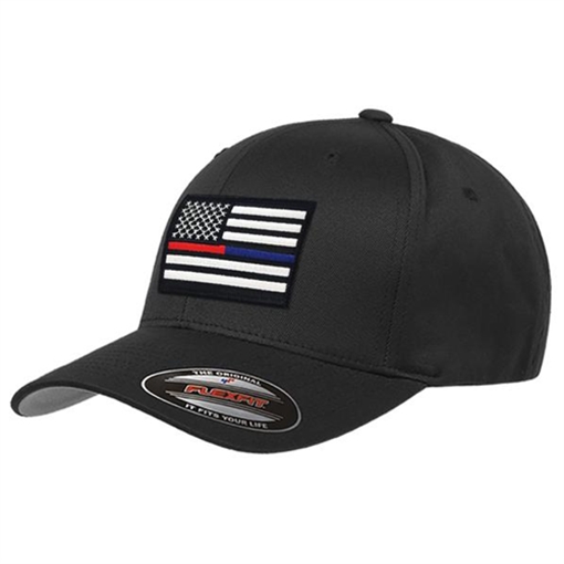 Picture of Thin Blue Line FlexFit Dual American Flag Hat FLEX-DUAL-BLACK-MEDIUM
