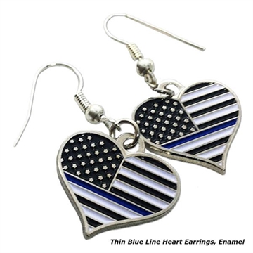 Picture of Thin Blue Line Thin Blue Line Heart Earrings, Rhinestone TBL-EAR-HEART-RHINE