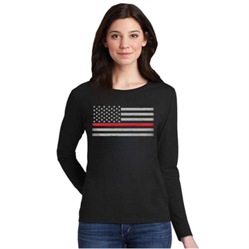 Picture of Thin Blue Line Women's - Long Sleeve Classic WOMEN-LS-CLASSIC-RED-BLACK-MEDIUM