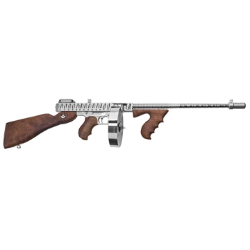Picture of Thompson 1927A-1 Deluxe 45 ACP Caliber with 16.50" Barrel, 20+1 Capacity (Stick), 50+1 Capacity (Drum), Hard-Chrome w/Tiger Stripe Metal Finish, American Walnut Stock Wood Grip Right Hand T150DCRTS