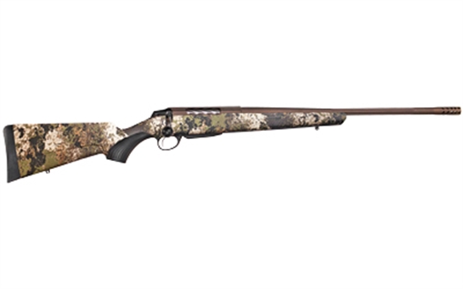 Picture of Tikka T3x Lite, Bolt Action Rifle, 6.5 Creedmoor, 24.38" Fluted Barrel, 1:8 Twist, Threaded 5/8x24, Veil Wideland Camo, Synthetic Stock, Cerakote Barrel and Action, Burnt Bronze Color, Right Hand, 3Rd, 1 Mag, Includes Matching Muzzle Brake JRTXVW382