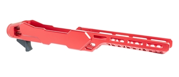 Picture of Timber Creek Outdoors Enforcer Rifle Chassis Red Aluminum Fits Ruger 10/22 Compatible w/ MSR Buffer Tubes ERC1022R
