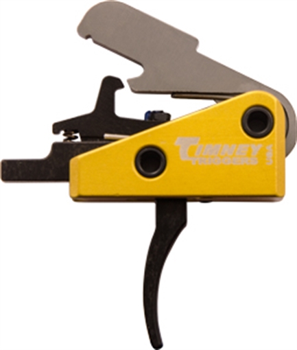 Picture of Timney Triggers Competition Trigger Single-Stage Curved Trigger with 3 lbs Draw Weight & Black/Gold Finish for AR-15 667S