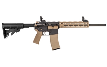 Picture of Tippmann Arms Company M4-22 LTE Accent, Semi-automatic Rifle, AR, 22 LR, 16" Threaded Barrel, Threaded 1/2x28, Matte Finish, Black with Flat Dark Earth Accents, Composite Free Float Handguard, Front/Rear Flip Sights, M4 Collapsible Stock, 25 Rounds, 1 Magazine A101224