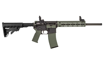 Picture of Tippmann Arms Company M4-22 LTE Accent, Semi-automatic Rifle, AR, 22 LR, 16" Threaded Barrel, Threaded 1/2x28, Matte Finish, Black with Olive Drab Green Accents, Composite Free Float Handguard, Front/Rear Flip Sights, M4 Collapsible Stock, 25 Rounds, 1 Magazine A101228