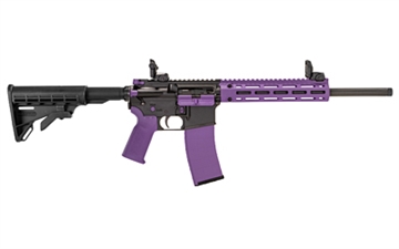Picture of Tippmann Arms Company M4-22 LTE Accent, Semi-automatic Rifle, AR, 22 LR, 16" Threaded Barrel, Threaded 1/2x28, Matte Finish, Black with Purple Accents, Composite Free Float Handguard, Front/Rear Flip Sights, M4 Collapsible Stock, 25 Rounds, 1 Magazine A101222
