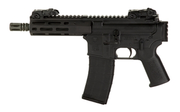 Picture of Tippmann Arms Company M4-22 Micro Compact, Semi-Automatic Pistol, AR, 22 LR, 7" Barrel, A2 Birdcage Flash Hider, Matte Finish, Black, Free Float Aluminum M-LOK Handguard, Picatinny Rear Adapter, Front/Rear Flip Sights, 25 Rounds, 1 Magazine A101191