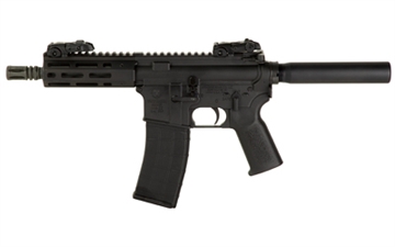 Picture of Tippmann Arms Company M4-22 Elite, Semi-Automatic Pistol, AR, 22 LR, 7" Barrel, Aluminum MLOK Handguard, Matte Finish, Black, Pistol Tube, 1 Magazine, Front/Rear Flip Sights, 25 Rounds A101041