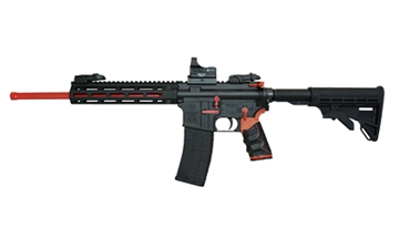 Picture of Tippmann Arms Company M4-22 Redline Compliant, Semi-automatic Rifle, AR, 22 LR, 16" Barrel, Red, Composite MLOK Handguard, Matte Finish, Black, Red Accents, M4 Collapsible Stock, TandemKross Hive Grip, 1 Magazine, 10 Rounds, Includes Hawke Reflex Sight A101113