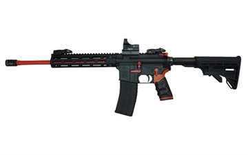 Picture of Tippmann Arms Company M4-22 Redline, Semi-automatic Rifle, AR-15 Style, 22 LR, 16" Barrel, Red, Composite MLOK Finish, Matte Finish, Black, Red Accents, M4 Collapsible Stock, TandemKross Hive Grip, Front/Rear Flip Sights, 1 Magazine, 25 Rounds, Includes Hawke Reflex Sight A101112