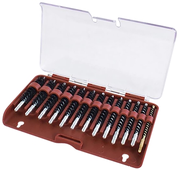 Picture of Tipton Bore Brush Set .17-.45 Cal Rifle Firearm 8-32/5-40 Thread Stainless Steel Nylon Bristles Bronze Includes Storage Box 615333