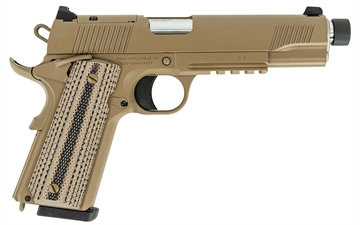 Picture of Tisas USA Duty B45RDG, 1911, Semi-automatic, Steel Frame Pistol, Full Size, 45ACP, 5" Threaded Barrel, Cerakote Finish, Flat Dark Earth, Rail, G10 Grips, Novak Carry Night Sights with Dots, 8 Rounds, 2 Magazines 10100565