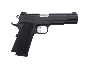Picture of Tisas USA 1911 Duty, B45, Single Action Only, Semi-automatic, Metal Frame Pistol, Full Size, 45 ACP, 5" Barrel, Carbon Steel Frame, Cerakote Finish, Black, Rubber Grips, Novak Style 3-Dot Sights, 8 Rounds, 2 Magazines 10100528