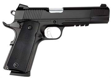 Picture of Tisas USA 1911 Duty, B45R, Single Action Only, Semi-automatic, Metal Frame Pistol, Full Size, 45 ACP, 5" Barrel, Carbon Steel Frame, Cerakote Finish, Black, Rubber Grips, Novak Style 3-Dot Sights, Accessory Rail, 8 Rounds, 2 Magazines 10100529