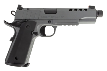 Picture of Tisas USA 1911 Night Stalker SF, Single Action Only, Semi-automatic, Metal Frame Pistol, 45 ACP, 5.55" Threaded Barrel, Threaded .578x24 TPI, Cerakote Finish, Gray, Light Rail, Black Rear/ Tritium Orange Dot Front, 8 Rounds, 2 Magazines, Optic Ready 10100556