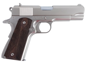 Picture of Tisas USA 1911 Tank Commander, Single Action Only, Semi-automatic, Metal Frame Pistol, Commander, 45 ACP, 4.25" Barrel, Nickel Finish, Turkish Walnut Grips, Fixed Sights, 7 Rounds, 2 Magazines 10100115 1911A1TC45M
