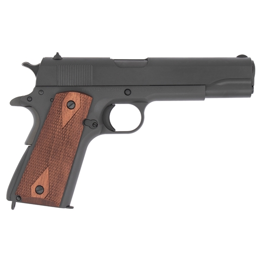 Picture of Tisas USA 1911A1, US Army, Single Action Only, Semi-automatic, Metal Frame Pistol, Full Size, 45ACP, 5" Barrel, Carbon Steel Frame, Manganese Phosphate Finish, Black, Checkered Wood Grips, Iron Sights, 7 Rounds, 2 Magazines 10100539