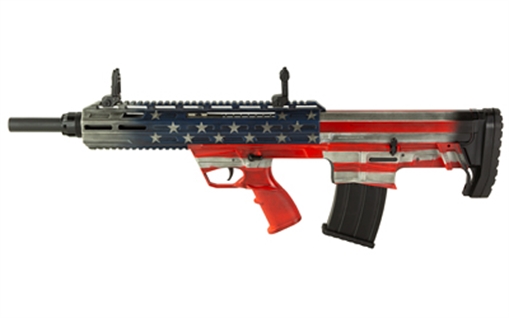 Picture of Tokarev Shotguns TBP 12 AF, Semi-automatic Shotgun, 12 Gauge, 3" Chamber, 18.5" Chrome Lined Barrel, Bull-pup Design, Custom American Flag Finish, Front/Rear Flip-up Sights, Includes 3 Benelli Mobil Chokes - Full, Modified & Cylinder, 5 Rounds, 1 Magazines 21000164