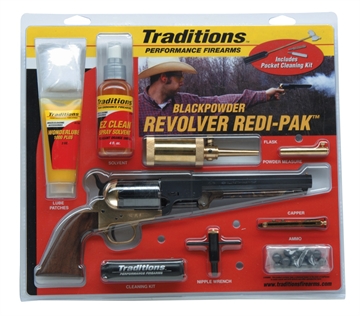 Picture of Traditions 1851 Navy Break Open 44 Cal #11 Percussion 7.50" 6 Shot Brass Frame Blued Barrel & Cylinder Walnut Grip (Redi-Pak) FRS18511