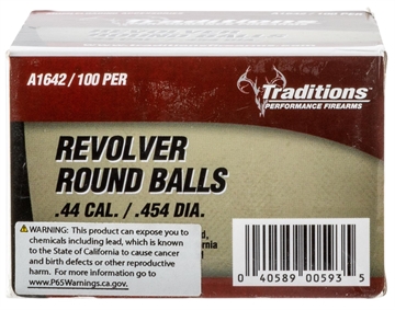 Picture of TRADITIONS MUZZLELOADING REVOLVER LEAD ROUND BALL 44 CAL 454 DIA 100/PK ( 6 PER CASE ) A1642