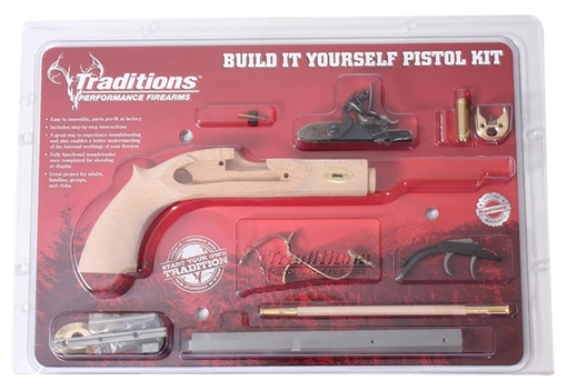 Picture of Traditions Trapper Pistol Kit 50 Cal Flintlock 9.75" Blued Octagon Barrel Unfinished Wood Frame Grip Sidelock Action KPC50902