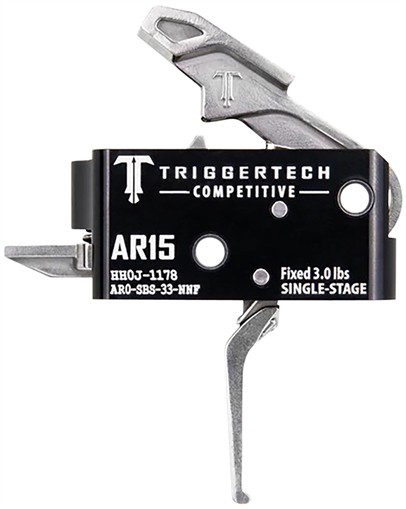 Picture of TriggerTech Trigger, Competitive Flat Trigger, Single Stage, 3LB Pull Weight, Stainless Finish Hammer and Trigger Shoe, Anodized Finish, Black, Fits AR-15 AR0-SBS-33-NNF AR0SBS33NNF