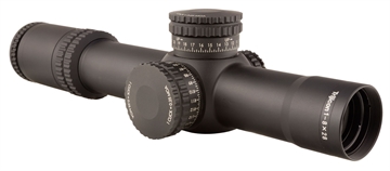 Picture of Trijicon 1900027 AccuPower 1-8x 28mm Obj 109.20-13.10 ft @ 100 yds FOV 34mm Tube Black Finish Illuminated Green Segmented Circle Crosshair MOA (FFP) 719307402430