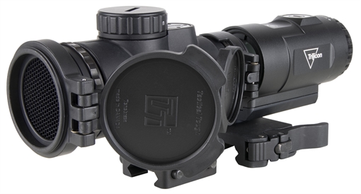 Picture of Trijicon MRO SD Patrol Combo, Red Dot with 3X Magnifier, 25mm Objective, 2 MOA Dot/68 MOA Segmented Circle, Matte Finish, Full Co-Witness Mount MRO-C-2200368