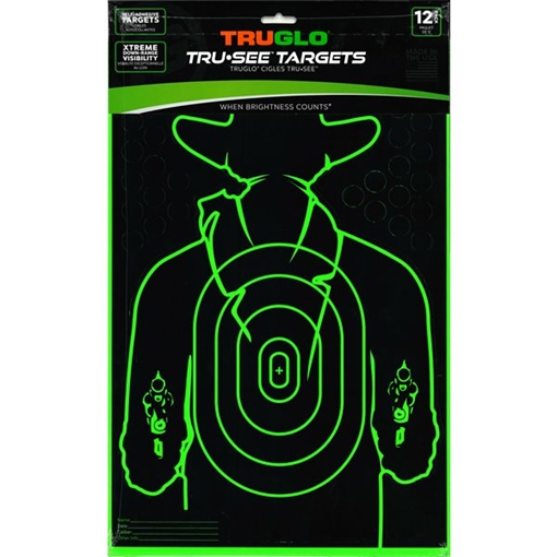 Picture of TruGlo Tru-See Gunslinger Target Self-Adhesive Heavy Paper Black/Green 12"x18" Cowboy 12 Pack TG16A12B
