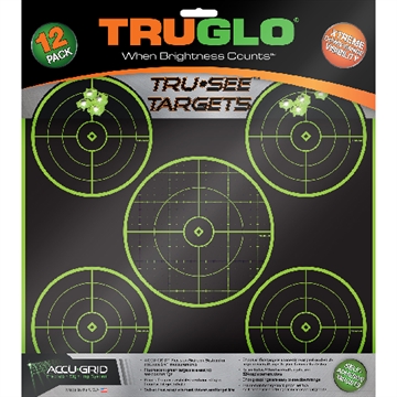 Picture of TruGlo Tru-See 5-Bull Target Self-Adhesive Heavy Paper Black/Green 12"x12" 5-Bullseye 12 Pack TG11A12