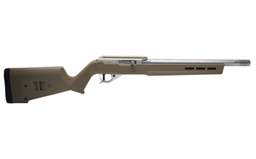 Picture of True Precision Inc TP1022FDE3SS TP/22 22 LR 16" Match Grade Barrel, Clear Coat Silver Anodized Aluminum Receiver w/Picatinny Rail, M-LOK Forend, Flat Dark Earth Magpul Hunter X-22 Polymer Stock TP1022FDE3SS TP-1022FDE-3SS