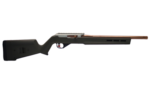 Picture of True Precision TP22, Semi-automatic Rifle, 22 LR, 16" Threaded Barrel, 1/2x28 Thread Pitch, Clear Anodized Finish, Silver, Receiver, Copper Barrel/Bolt/Charging Handle, OD Green Magpul Hunter X-22 Stock, 10 Rounds, 1 Magazine TP-1022GRN-2C
