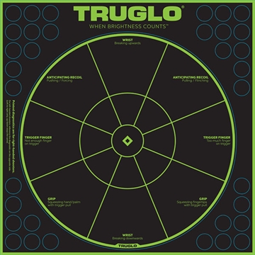 Picture of TruGlo Tru-See Handgun Diagnostic Self-Adhesive Heavy Paper Black/Green 12"x12" Bullseye 6 Pack TG15A6