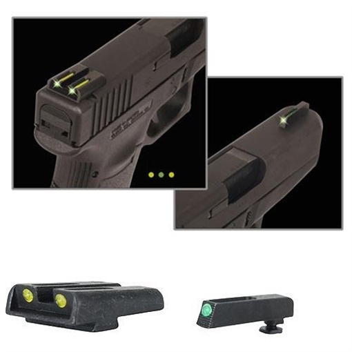 Picture of Truglo TFO Tritium/Fiber Optic Day/Night Sights for Glock 17 / 17L 19 22 23 24 26 27 33 34 35 38 and 39 Front Green Rear Yellow TG131GT1Y